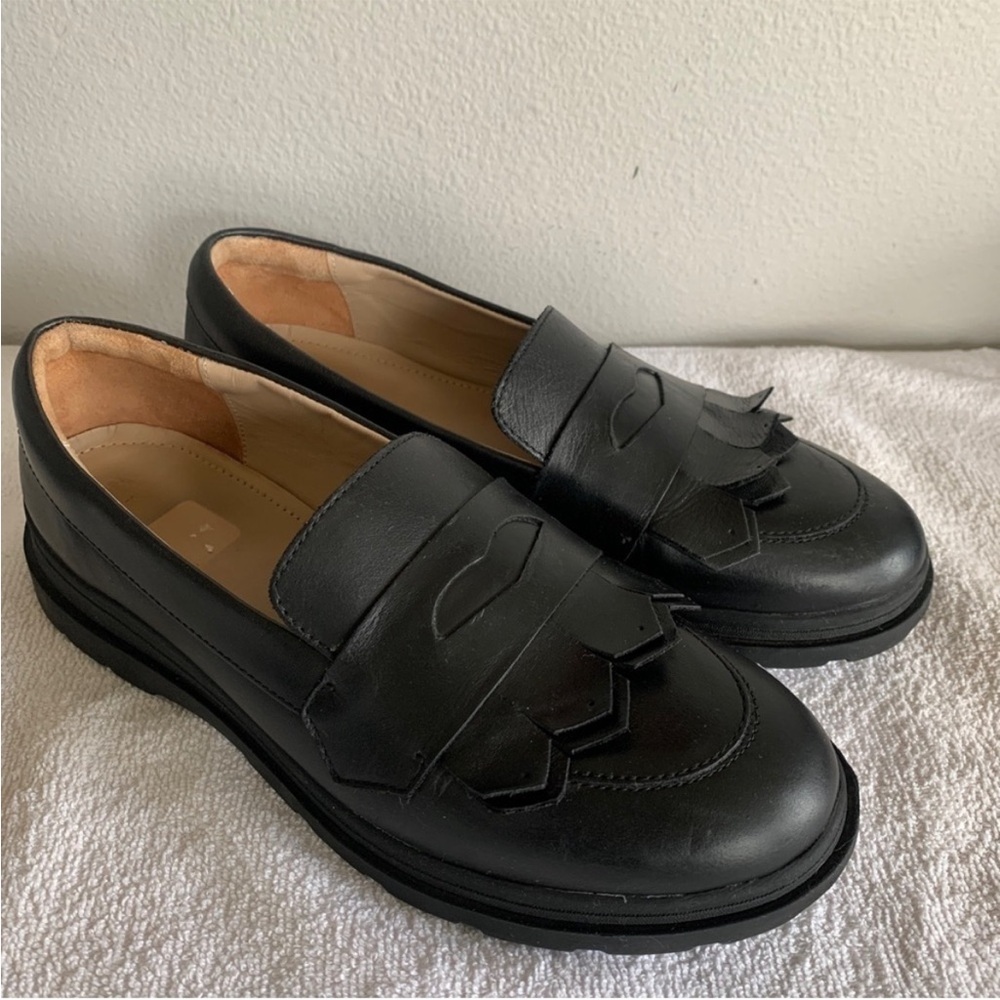 Zara Women’s Black Leather Platform Penny Loafers Size 8 / 39